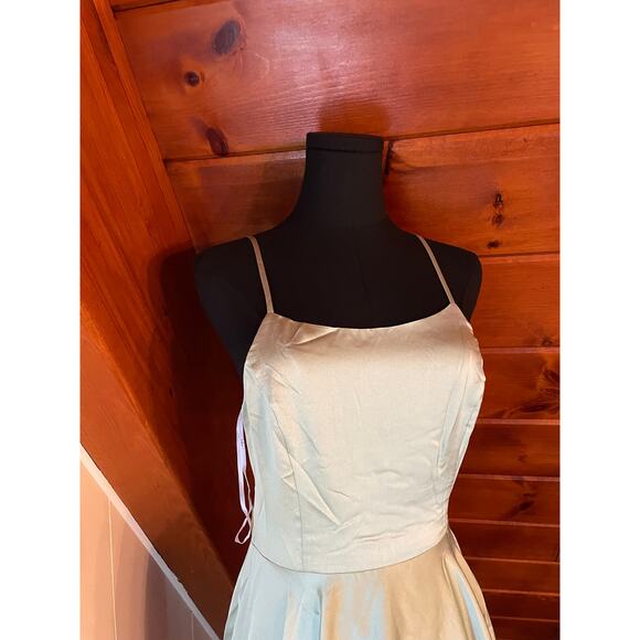 Lulus Days Like Today Sage Satin Asymmetrical Tie-Back Midi Dress NWT Sz S - Picture 5 of 9